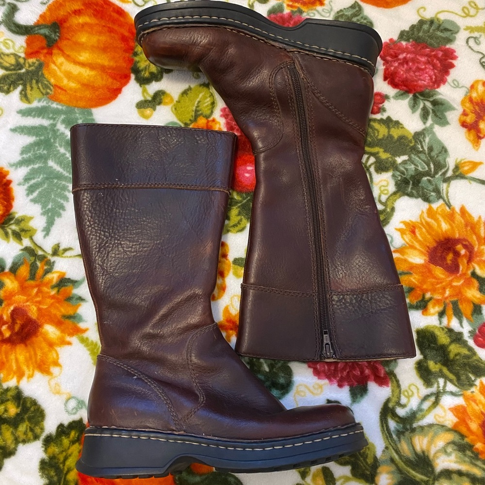 Tall Genuine Leather Boots Moto Zipper Cognac Brown  Eddie Bauer Comfy 5.5